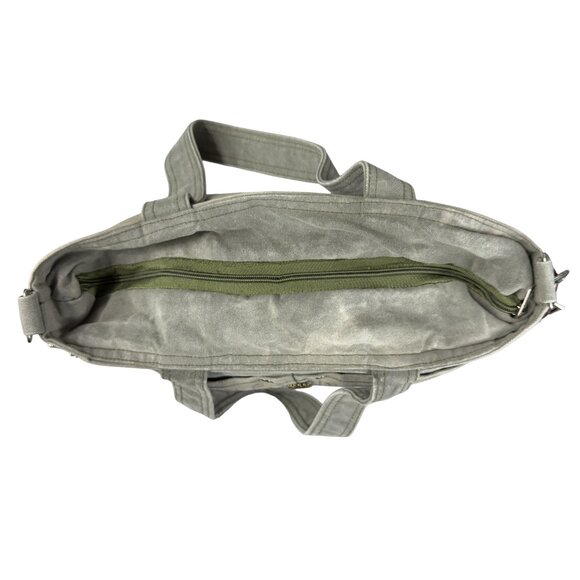 Vintage French Canvas Crossbody Bag Stenciled Text Leather Strap Utility Purse - Picture 3 of 10